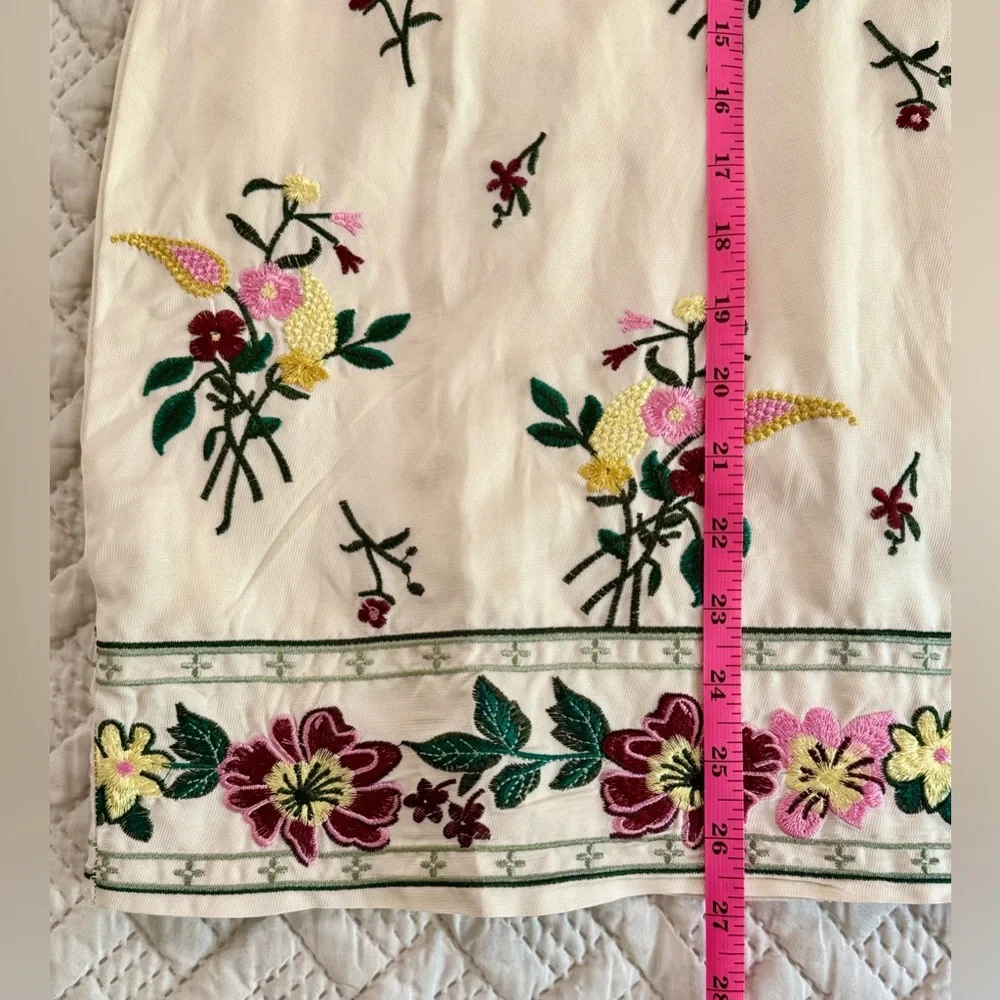 Embroidered Floral Slip Dress, Cream with Pink & Green Detail, Size Small - Picture 5 of 5